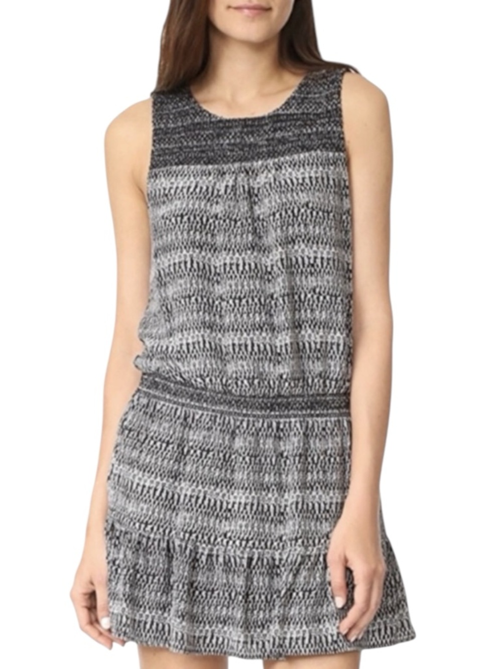 JOIE Leilou Silk Drop Waist Mini Dress in Gray/Black/White Size XS